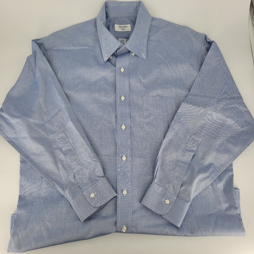 Brooks 346 Men's Blue Dress Button Up Shirt Size 16-32 Non-Iron